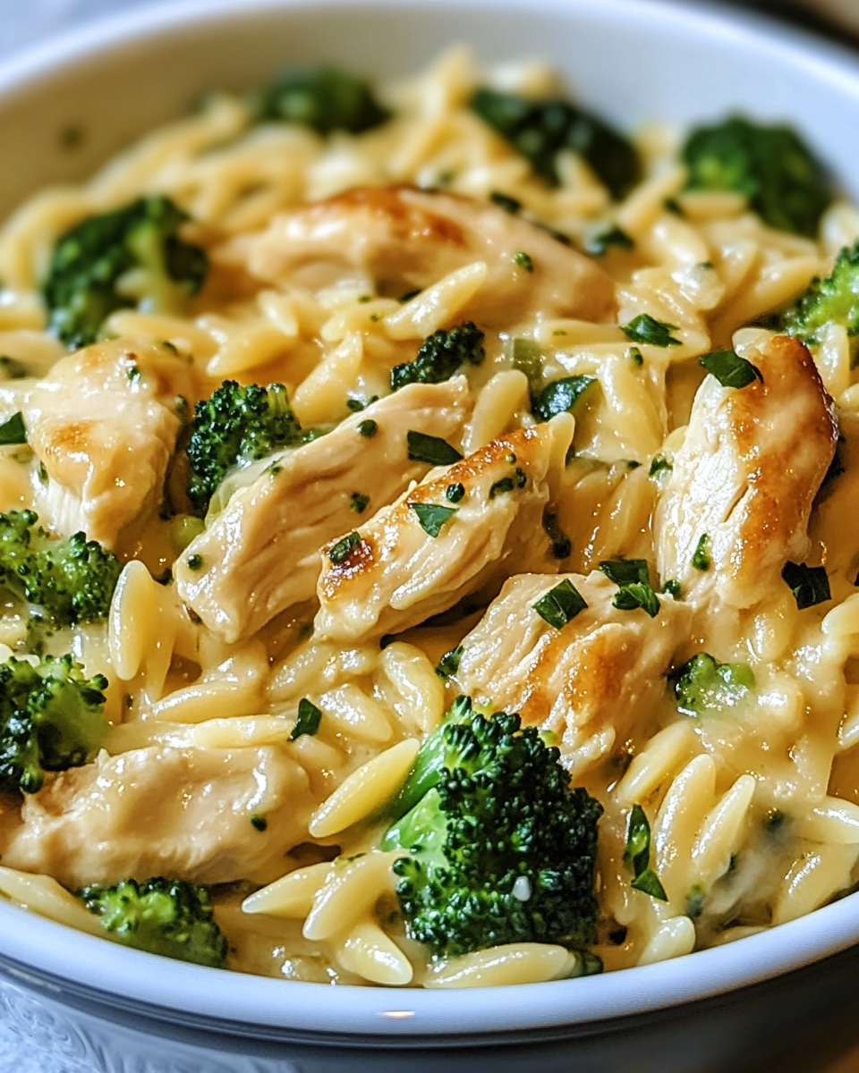 Creamy Cheesy Chicken Broccoli Orzo