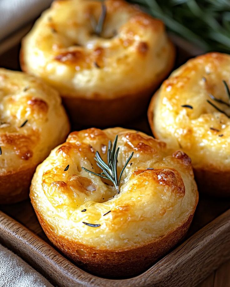 Golden Crust Garlic Rosemary Focaccia Muffins