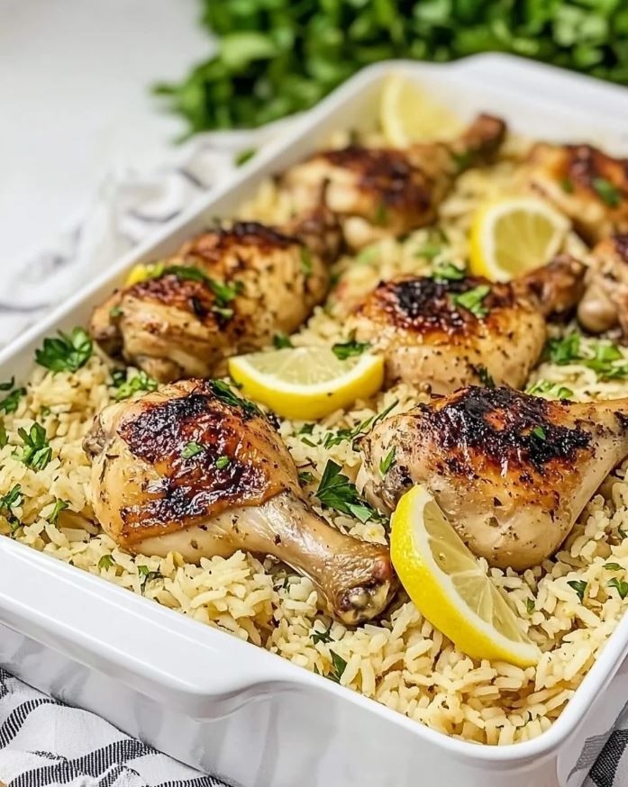Baked Chicken Legs with Flavorful Rice