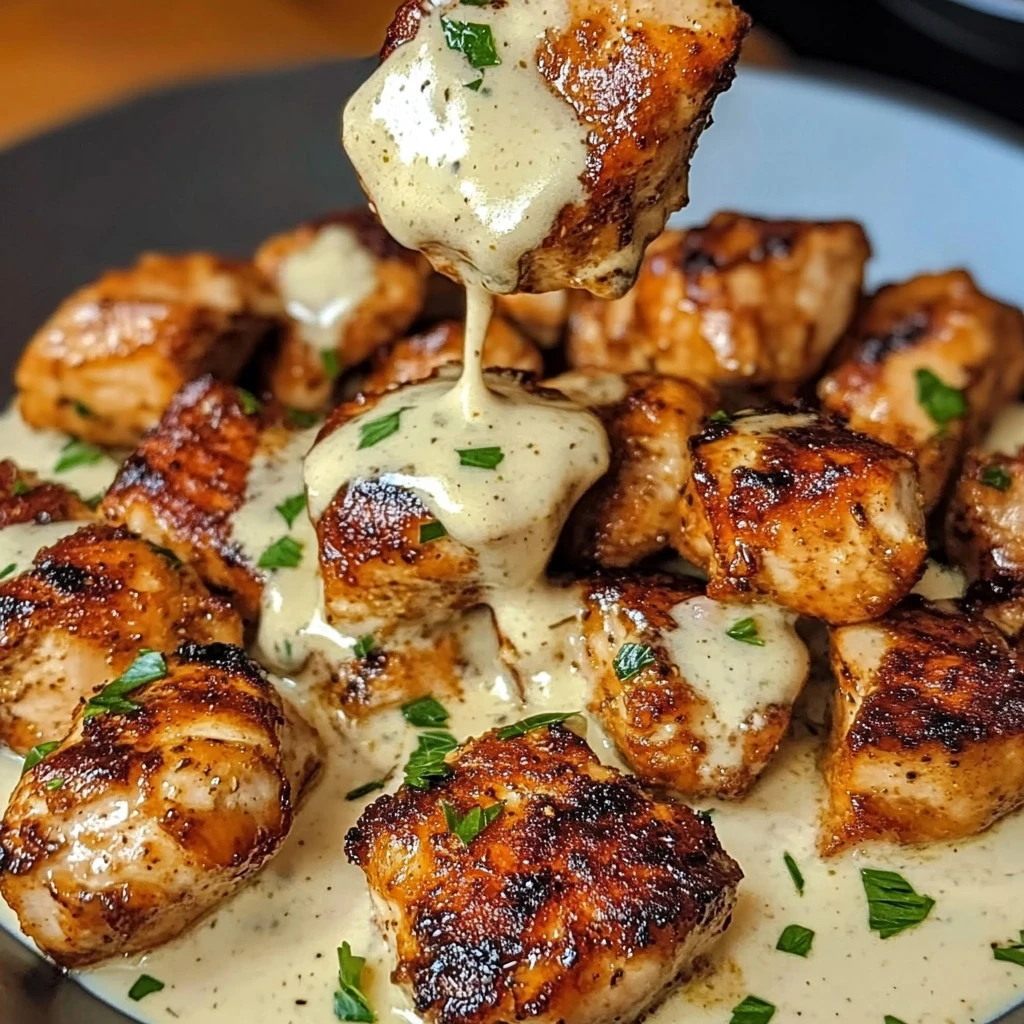 Grilled Chicken Bites with Creamy Garlic Sauce