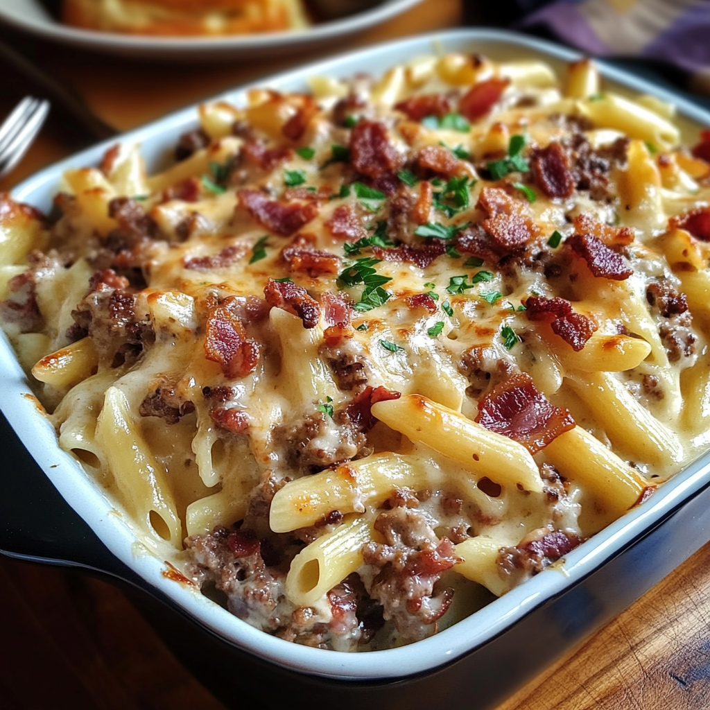 Loaded Bacon Cheeseburger Alfredo Pasta