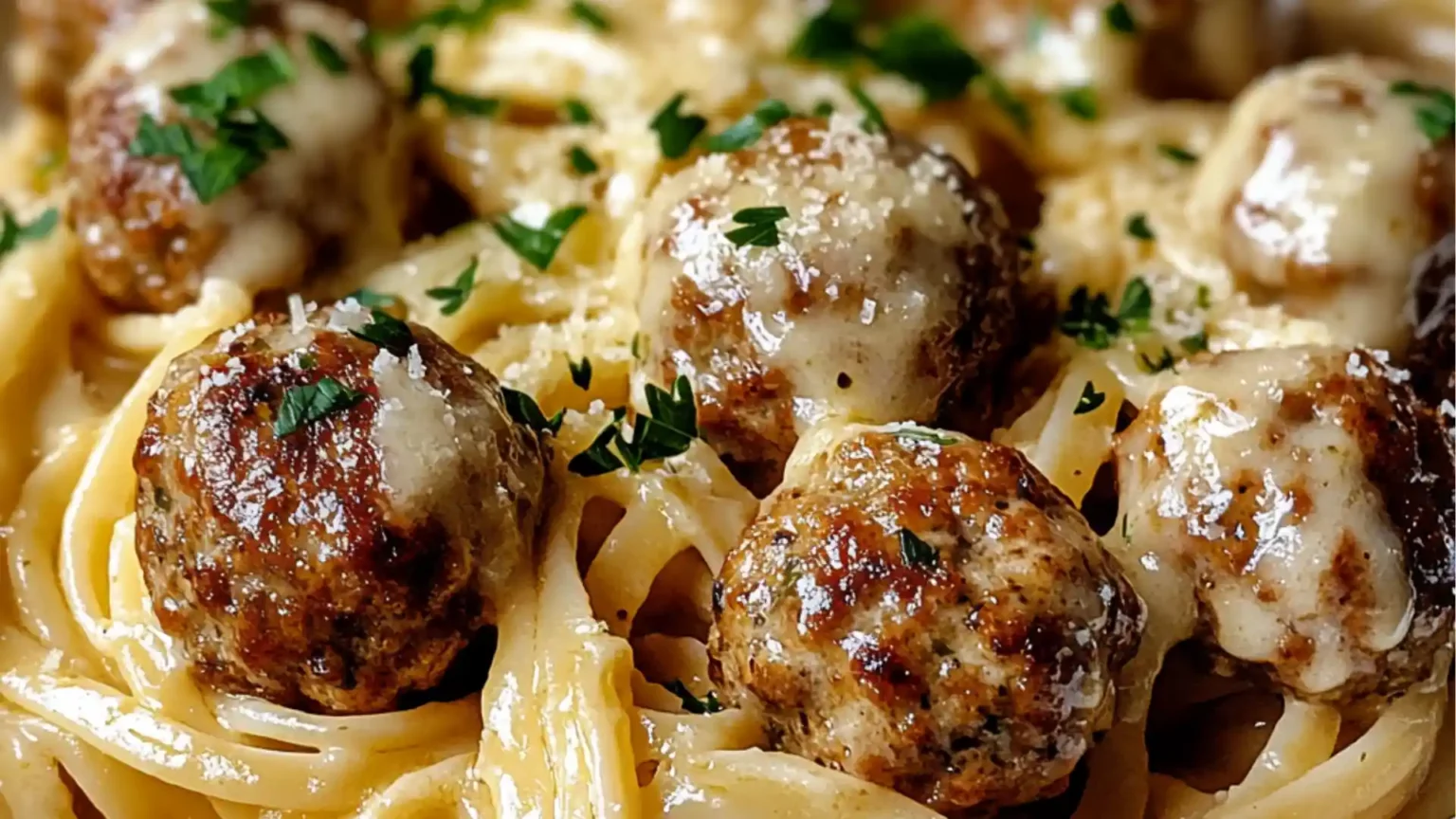 Parmesan Linguine & Garlic Butter Meatballs