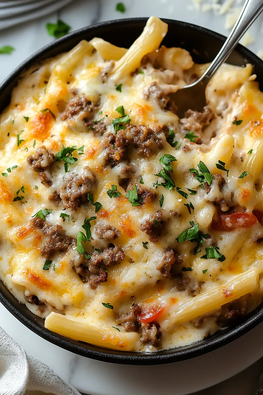 Loaded Cheeseburger Alfredo Pasta